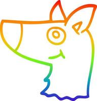 regenbooggradiënt lijntekening cartoon blije hond gezicht vector