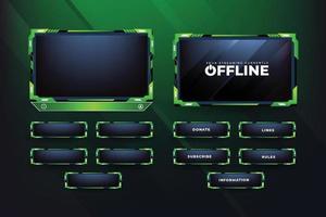 groen livestream-overlay-ontwerp met offline schermgedeelte en kleurrijke knoppen. live streaming overlay-decoratie voor online gamers. futuristische gaming-overlay-vector voor schermpanelen. vector