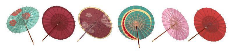 vector chinese paraplu. Aziatische paraplu's geïsoleerd op een witte achtergrond. Japans washi-papier. bamboe paraplu wagasa