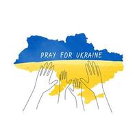 bid voor vrede oekraïne platte kunst kaart op witte achtergrond, handen met de vlag van oekraïne in de vorm van de grenzen van oekraïne. vector ontwerp