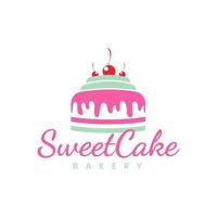 zoete taart logo cupcake logo pictogram, vector ontwerpsjabloon snoep winkel logo taart illustratie met kersen