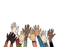 hand getrokken van handen omhoog, klappende ovatie. handen gebaar op doodle stijl. vector illustratie