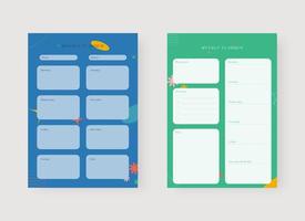 wekelijkse planner sjabloon. set van planner en takenlijst. moderne planner sjabloon set. vectorillustratie. vector