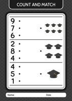 tel en match spel met afstudeerpet. werkblad voor kleuters, activiteitenblad voor kinderen vector