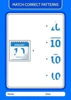 match patroonspel met kalender. werkblad voor kleuters, activiteitenblad voor kinderen vector