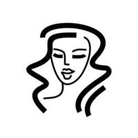 meisjesembleem. jonge vrouw gezicht - vlakke stijl illustratie. schoonheidssalon pictogram isoleren. stijl en mode concept. mooi glamoureus portret. make-up en cosmetologie vector