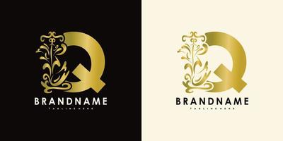 letter q met creatief pictogram bloemen goud vector