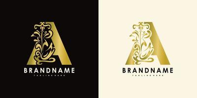 letter a met creatief pictogram bloemen goud vector