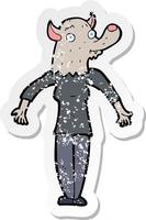 retro noodlijdende sticker van een cartoon weerwolf vrouw vector