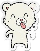 verontruste sticker van een onbeschofte cartoon-ijsbeer die zijn tong uitsteekt vector