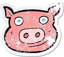 retro verontruste sticker van een cartoon varken gezicht vector