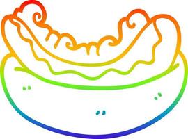 regenbooggradiënt lijntekening cartoon hotdog in een knot vector