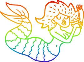 regenboog gradiënt lijntekening cartoon vrouw zeemeermin vector