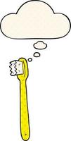 cartoon tandenborstel en gedachte bel in stripboekstijl vector