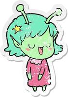 verontruste sticker van een gelukkig buitenaards meisje cartoon vector