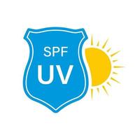 uv zonnescherm beschermen huid icoon. spf 50 30 20 cosmetische zonnebrandcrème voor bescherming tegen zonnebrand in de zomer. blok ultraviolet straling stralen icoon. geïsoleerde vectorillustratie vector