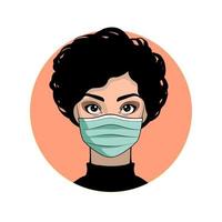 meisje met een medisch masker. vrouw die gezichtsmasker draagt. coronavirus covid-19 uitbraak, epidemie. beschermend ademhalingsmasker. vector