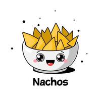 cartoon kom met nacho's. Mexicaans eten. vector illustratie