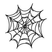 spinnenweb vector pictogram. griezelig, eng, plakkerig spinnenweb. zwarte omtrek, eenvoudige schets geïsoleerd op wit. ragfijne doodle. clipart voor halloween decor, kerstkaarten, uitnodigingen, logo ontwerp, apps, print
