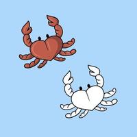 reeks foto's, rode schattige kleine krab, bovenaanzicht, zeeleven, vectorillustratie in cartoon-stijl op een gekleurde achtergrond vector