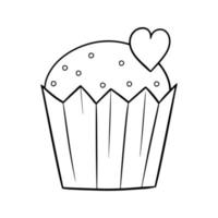 monochroom beeld. chocolade cupcake met ronde suikerkruimels en een hart, vectorillustratie in cartoon-stijl op een witte achtergrond vector