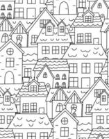 naadloze patroon met doodle huizen. hand getekende stadsgezicht. kleine stad. zwart-wit vector achtergrond.