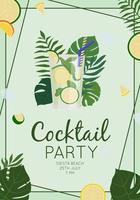 zomer alcoholische drank, tropische cocktail. mojito. strandfeest concept. mooie wenskaart, uitnodiging voor zomerfeest. platte vectorillustratie. vector