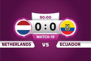 nederland vs ecuador voetbal 2022, groep a. wereldkampioenschap voetbal competitie wedstrijd versus teams intro sport achtergrond, kampioenschap competitie finale poster, vectorillustratie. pro vector