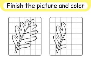 maak het plaatje compleet met bladeik. kopieer de afbeelding en kleur. maak het beeld af. kleurboek. educatief tekenoefenspel voor kinderen vector