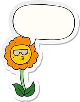 cartoon bloem en tekstballon sticker vector