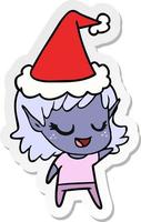 vrolijke sticker cartoon van een elfmeisje met een kerstmuts vector