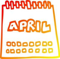 warme gradiënt lijntekening cartoon kalender met maand april vector