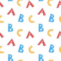 vector naadloze patroon met abc letters. leuke kleurrijke letters. alfabet. terug naar school. schoolachtergrond.
