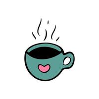 hand getrokken doodle turquoise kopje koffie of thee. eenvoudige vectorillustratie van de mok met hart. vector