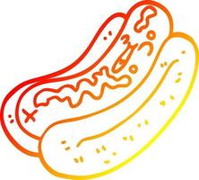 warme gradiënt lijntekening cartoon hotdog met mosterd vector