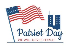 patriot day usa viering hand getekende cartoon vlakke afbeelding met Amerikaanse vlag en nationale onthoudt op vector achtergrondontwerp
