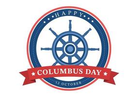 happy columbus day nationale feestdag handgetekende cartoon afbeelding met blauwe golven, kompas, schip en usa vlaggen in vlakke stijl achtergrond vector