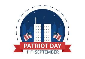 patriot day usa viering hand getekende cartoon vlakke afbeelding met Amerikaanse vlag en nationale onthoudt op vector achtergrondontwerp