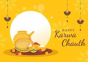 karwa chauth festival handgetekende platte cartoonillustratie om de nieuwe maan te beginnen door de maansopgang in november te zien van vrouwen voor hun echtgenoten vector