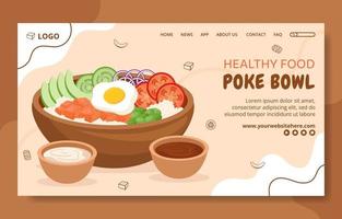 poke bowl eten sociale media bestemmingspagina sjabloon handgetekende cartoon vlakke afbeelding vector