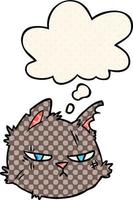 cartoon stoere kat gezicht en gedachte bel in stripboekstijl vector