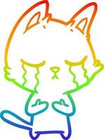 regenbooggradiënt lijntekening huilen cartoon kat vector