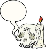 cartoon spookachtige schedel en kaars en tekstballon vector