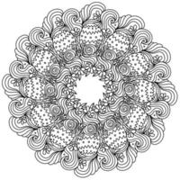 contour mandala met paaseieren en krullen, kleurplaat op een feestelijk thema vector