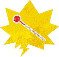 cartoon thermometer en tekstballon in retro getextureerde stijl vector
