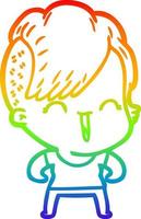 regenbooggradiënt lijntekening cartoon gelukkig hipster meisje vector