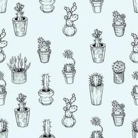 Adobe illustratorcactus naadloos patroon. hand- getrokken cactus lijn kunst. huis planten vetplanten zwart en wit patroon. artwork vector