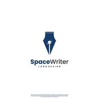 ruimte auteur logo icoon, pen combineren met Saturnus planeet logo concept vector