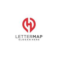 pin plaats met brief h logo en bedrijf kaart inspiratie vector