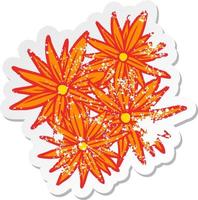 verontrust sticker van een tekenfilm helder bloemen vector